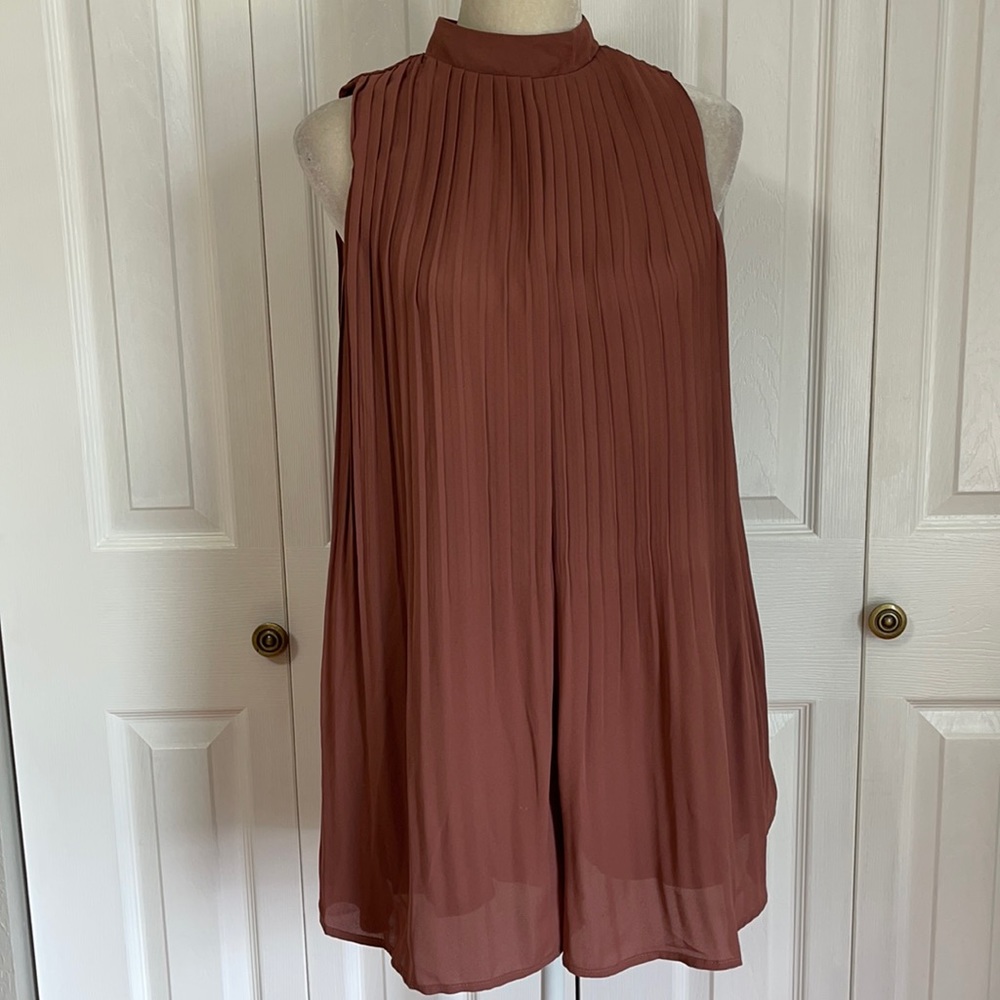 Lush One Piece Jumpsuit Shorts Pleated Brown Sz S